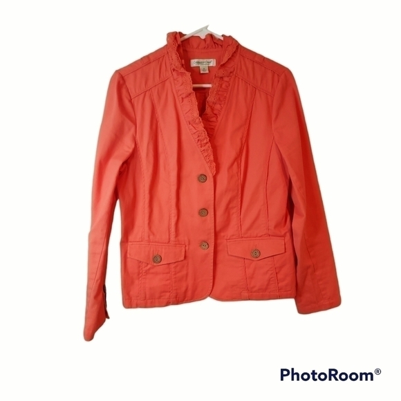 Coldwater Creek Casual tangerine denim long sleeve button fitted Jacket SZ 10 - Picture 2 of 8